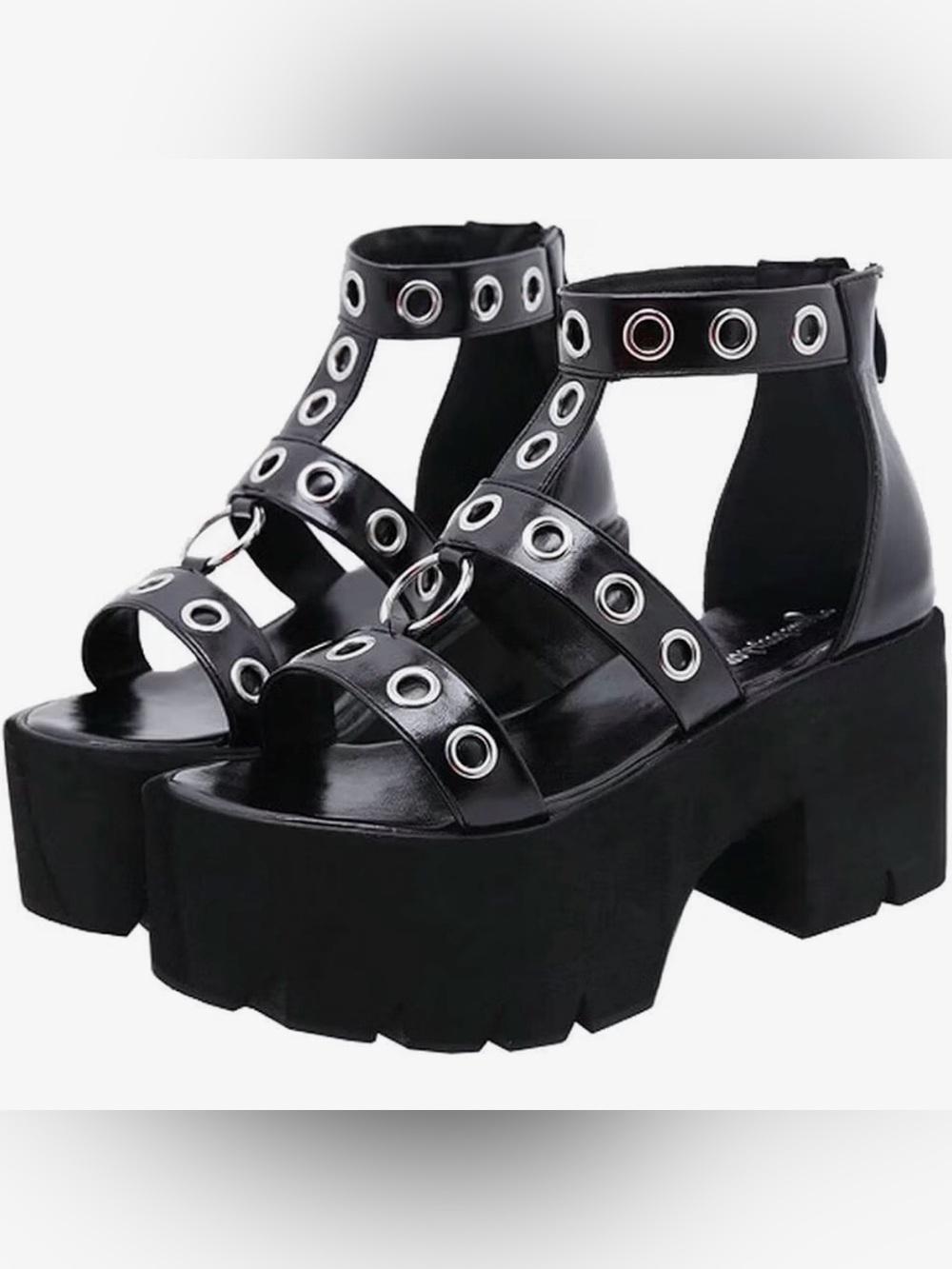 NWT-Black Grommet Platform Sandals
